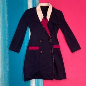 Vintage Pink & Navy Coat- XS